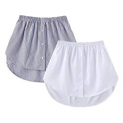 GOOBGS Women's Mini Underskirt Shirt Extensions Lower Skirt Sweep Shirt Extension Skirt with Buttons White-Blue Stripe Medium von GOOBGS