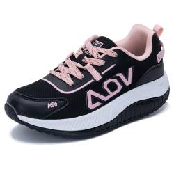 GOOBON Damen Walkingschuhe Arch Support Plantarfasziitis Orthopädische Sneaker Bequeme Atmungsaktiv Laufschuhe Freizeit Sportschuhe für Plattfüße Schmerz Lindern Schwarz Rosa Size 39 EU von GOOBON