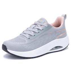 GOOBON Walkingschuhe Damen Arch Fit Orthopädische Schuhe Plantarfasziitis Laufschuhe Komfortabel Atmungsaktiv Sportschuhe mit Luftpolster für Plattfüße Lindert Fußkater Grau Rosa 41 EU von GOOBON