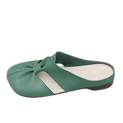 GOPROLY Flache Schuhe für Damen, hohles Design, lässige Slip-On-Clogs, vielseitige runde Zehen, hohle Anti-Rutsch-Hausschuhe, grün, 35 EU von GOPROLY