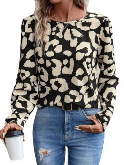 GORGLITTER Bluse Damen Elegant Rückenfrei Oberteil Mit Spitze Langarm Blusenshirt Leopard Bluse Mehrfarbig S von GORGLITTER