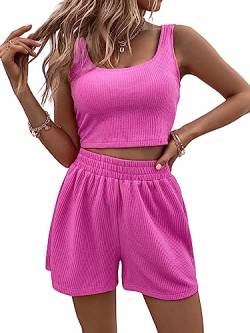 GORGLITTER Damen Shorts und Top Sets 2 Piece Träger Bauchfrei Tops Camisole Kurze Hose Hauseanzug Kombi 2-Teiler Home Set Rosa S von GORGLITTER