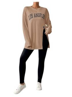 GORGLITTER Damen Zweiteiliges Set Langarm T-Shirt und Leggings Jogginganzug Hausanzug Sport Outfit Set Khaki M von GORGLITTER