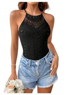 GORGLITTER Spitzen Top Damen Elegant Neckholder Top Mit Spitze Trägertop Ärmellose Bluse Sommer Cami Top Schwarz L von GORGLITTER