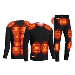 Beheizbare Thermounterwäsche Unterwäsche Herren Funktionsunterwäsche Winter Warmer Beheizten Heavy Weigh Thermo Unterteile Langarm Shirt Set Skiunterwäsche für Motorräder, Skifahren, Outdoor Sport(Sch von GOZYLA