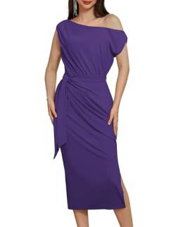 Damen Abend Party Hochzeit Kleid 2024 Cocktailkleid Kurzarm Bodycon Midi Kleid Ein Schluter Festlich dress XL Dunke Llila CL2996S24-09 von GRACE KARIN