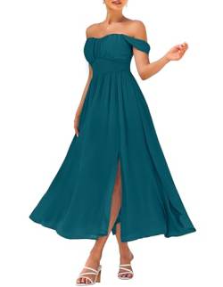 Damen Boho kleid A-Linie Maxikleid Schlitz Ärmellos Casual Kleid Lang Sommerkleid V-Ausschnitt Cocktailkleid XL Pfauenblau von GRACE KARIN