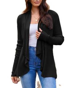 Damen Einfarbige Vintage Strickjacke Solid Business Mantel Wasserfall Ausschnitt Weiche Jacke Frauen Basic Büro-Mantel Schwarz XL von GRACE KARIN