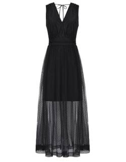 Freizeitkleid Damen Sommer Urlab Strandkleid Damen Luftig Lang A-Linie Casual Mode Lässig 42 Schwarz -1 von GRACE KARIN