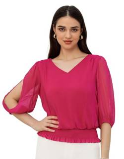 GRACE KARIN Damen Elegant Bluse Kurzarm Oberteile Kurzarm Rundhals Freizeit Tops Oberteile XL Rosa von GRACE KARIN