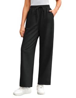 GRACE KARIN Damen Freizeithose Frühling Sommer Hose High Waist Jogginghose mit 2 Taschen Schwarz L von GRACE KARIN