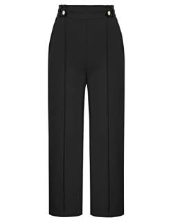 GRACE KARIN Damen Hose Hohe Taille Breites Bein Elastischer Formal Freizeithose mit Taschen Schwarz L von GRACE KARIN