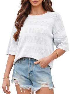 GRACE KARIN Damen Lässig Ausgehöhlte Strick Oberteil Sommer Locker Überschnittene Schulter Strickpullover Weiß S von GRACE KARIN