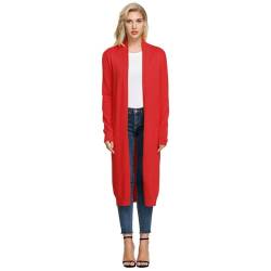 GRACE KARIN Damen Offene Strickjacke Langarm Knitwear casual Maxi Lang Cardigan Sweater Pullover Rot S CLE02380-5 von GRACE KARIN