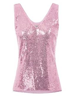 GRACE KARIN Damen Shimmer Glam Tops Pailletten verziert Sparkle V-Ausschnitt Ärmellos Tunika Tank Bluse 2XL Rosa CL011080-15 von GRACE KARIN