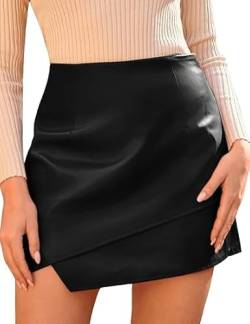 Damen Schwarz Rock für Herbst Winter Frauen PU Leder Rock Hohe Taille Lässig Täglich Mini Culottes Schwarz L von GRACE KARIN