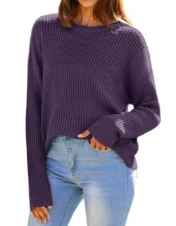 GRACE KARIN Damen Vintage 90s Pullover Lässige American Strickpullover Lockere Langarm Sweatershirts Tägliche Oberteile Outdoor Dunkelviolett S von GRACE KARIN