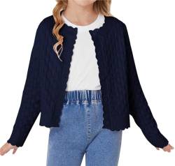 GRACE KARIN Elegantes Strickjacken Für Mädchen Lange Ärmel Rundhals Lässiges Knitted Cardigan Königsblau M von GRACE KARIN