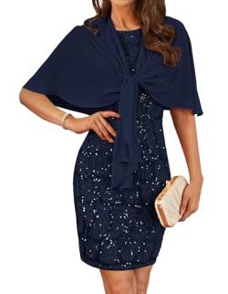 GRACE KARIN Frauen Zweiteiliges Business-Kleid mit Chiffon-Cardigan Elegant Etuikleid für Hochzeitsgäste Sexy Bleistiftkleid Dunkelblau 36 von GRACE KARIN