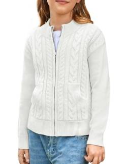 GRACE KARIN Winter Casual Cardigan für Mädchen Langarm Strickjacke mit Reißverschluss Weiß 7 Jahre von GRACE KARIN