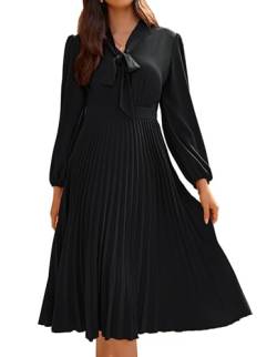 Swing-Cocktailkleid für Damen Kleid mit Fliege Am Hals und Verstecktem Reißverschluss Schwarz 46 von GRACE KARIN