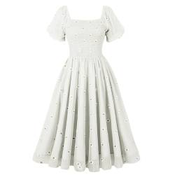 GRACEART Damen Sommerkleid Quadratischer Ausschnitt Laternenärmel Kleid Rüsche A-Linie Freizeitkleid (DE/NL/SE/PL, Alphanumerisch, L, Regular, Regular, weiß) von GRACEART