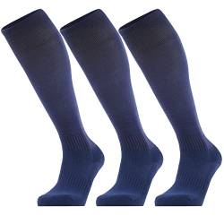 GRAPMKTG 3er-Pack FußballSocken für Männer und Frauen Softball Baseball Fußballstutzen Stutzenstrumpf Fußball-Kniestrümpfe für Kinder Erwachsene Schlauchsocken Navy blau 26-32 von GRAPMKTG