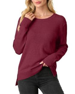 GRECERELLE Leichter Pullover für Damen Casual Seitenspaltung Lange Ärmel Oberteile Damen Sweatshirts für Damen Pullover Jumper Elegant (Weinrot,XL) von GRECERELLE