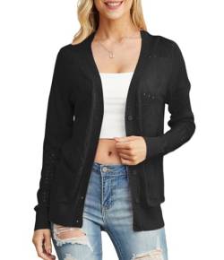 GRECERELLE Strickjacke für Damen Elegant Leichte Dünne Sommer Cardigan mit Knöpfen Strand Strick Cover Up (Schwarz, XL) von GRECERELLE