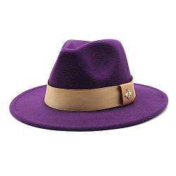 Fedora Trilby Filzhut Hut Hut Mit Großer Krempe Modischer Gewebter Zylinder Mit Flacher Krempe Herren- Und Damen-Fedora Panama Jazz Soft Fedora-Hut M (56-58 cm) Lila von GRFIT