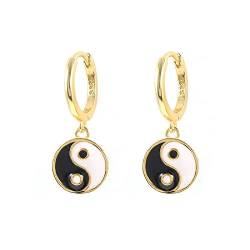 Damen Creolen Ohrringe, Ohrringe Hängen Einzigartige Goldene Creolen Schwarz Emaillierter Yin-Yang-Anhänger, S925 Silberohrringe Ohrhänger Eleganter Silberschmuck Weihnachtsgeschenke Für Ihre Fr von GRGFG