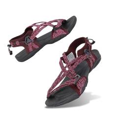 GRITION Wandersandalen Sommer Damen Trekkingsandalen Outdoor Leicht Frauen Outdoor Bequeme Athletic Sandalen für Damen Burgunderrot 41EU von GRITION