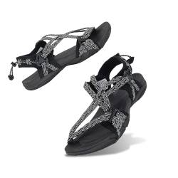 GRITION Wandersandalen Sommer Damen Trekkingsandalen Outdoor Leicht Frauen Outdoor Bequeme Athletic Sandalen für Damen Schwarz39EU von GRITION