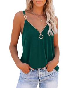 GRMLRPT Damen Tank Top Sommer Ärmellose Bluse V-Ausschnitt Sexy Spaghetti Top Einfarbiges Polyester Shirt für Frauen Oberteile Damen Sommer(Grün,XXL) von GRMLRPT