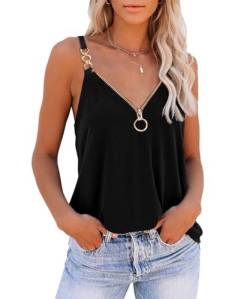 GRMLRPT Damen Tank Top Sommer Ärmellose Bluse V-Ausschnitt Sexy Spaghetti Top Einfarbiges Polyester Shirt für Frauen Oberteile Damen Sommer(Schwarz,M) von GRMLRPT