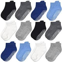 GRPSKCOS Kinder Baby Stopper Socken 12 Paar ABS Rutschfeste Kleinkind Socken für Kinder Jungen Mädchen für 0-7 Jahre Kinder Anti Rutsch Socken (1-3 Jahre, 1 Jungen Multicolor-12 Paar) von GRPSKCOS