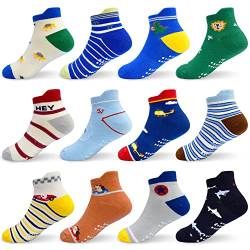 GRPSKCOS Stoppersocken Kinder 12 Paar ABS Socken Rutschfeste Socken Kleinkind Antirutschsocken für 5-7 Jahre Jungen Mädchen(#1 Hai-Stil 5-7 Jahre) von GRPSKCOS