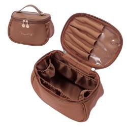 Kosmetiktasche Reise-Kosmetiktasche mit großer Kapazität, tragbare Leder-Make-up-Tasche, wasserdicht, for Badezimmer, Kulturbeutel, Multifunktions-Kulturbeutel Make Up Bag (Color : Brown) von GSCLZ