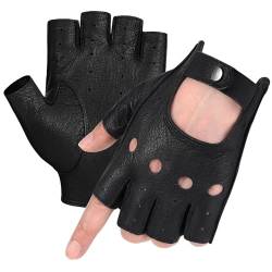 GSG Herren-Leder-Fingerlose Handschuhe, Halbfinger-Handschuhe, Schwarz, S von GSG SINCE 1998