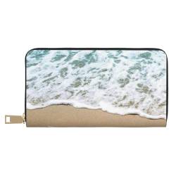 GSGCSBYMLG 3D Schöne Seestern am Strand Sand Bedruckte Leder Geldbörse Groß Reise Geldbörse Herren Damen Reißverschluss Clutch Kartenhalter, weiß, Einheitsgröße von GSGCSBYMLG