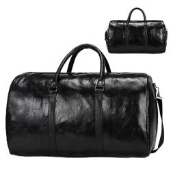 Reise Seesack Leder Reisetasche Große Unabhängige Große Fitness Taschen Handtasche Tasche Gepäck Schulter Taschen Frauen Männer Business Koffer Pu für Herren, Dame, Camping, Wandern (Color : Black) von GSJNHY