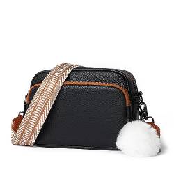 GSenhui Crossbody Bag Damen Leder Moderne Taschen mit Breitem Schultergurt Haarball Umhängetasche Damen Klein Schultertasche mit 3 Fächern Schwarz von GSenhui