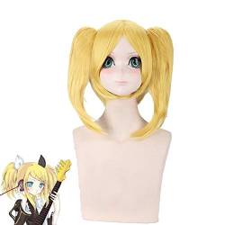 Cosplay Perücke-Vocaloid Kagamine Rin Projekt DIVA und zwei Pferdeschwänze Perücke Cosplay Kostüm Kurzes Kunsthaar Anime Perücken für Frauen+Perückenmütze von GUANBBD