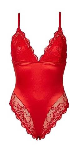 GUESS Damen-Body mit Schnürung, Kreuzmotiv hinten, Brustform ohne Bügel und Spitzeneinsätzen, Artikel O1BM12KA5I0, G5R2 Rosso, S von GUESS