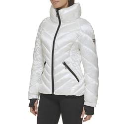 GUESS Damen Puffer Storm Cuffs - Steppjacke Übergangsjacke, Weiss/opulenter Garten, M von GUESS