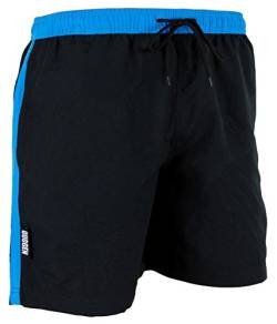 GUGGEN Mountain Badehose für Herren Schnelltrocknende Badeshorts 1889 mit Kordelzug Beachshorts Boardshorts Schwimmhose Männer schwarz mit blauen Streifen Beach Farbe Schwarz S von GUGGEN Mountain