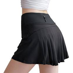 Damen Rock Kurz Lauf Skort Faltenrock mit Innenhose Taschen Sportrock Sportskort Stretch-Leggings Tennis Golf Röckenshorts von GUKOO