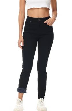 GUNLIRE Damen Fleece Gefüttert Jeans Winter Skinny Fit Hohe Taille Verdicken Stretch Thermo Warme Hosen, Schwarz, 42 von GUNLIRE