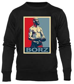 GUNMANTOR Khamzat Chimaev Borz Fighter Schwarz Sweater Herren Damen Unisex Langarm Ärmel Rundem Hals Black Jumper Mens Womens L von GUNMANTOR