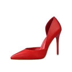 Damen Spitz High Heel Frauen Geschlossene Zehe Stiletto Elegant Abiball Party Büroarbeit Schuhe Pumps Abendschuhe rot EU 35 von GUOCU
